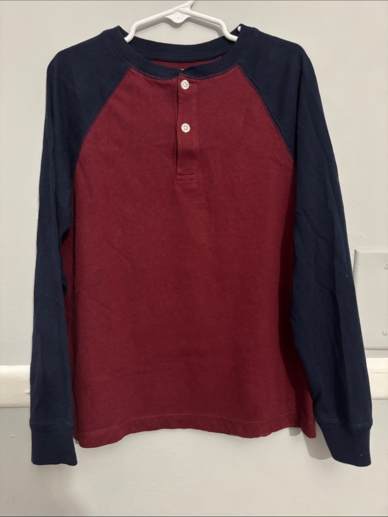Janie and Jack Other - Janie and Jack Burgundy Body with Navy Raglan Long-Sleeve Henley